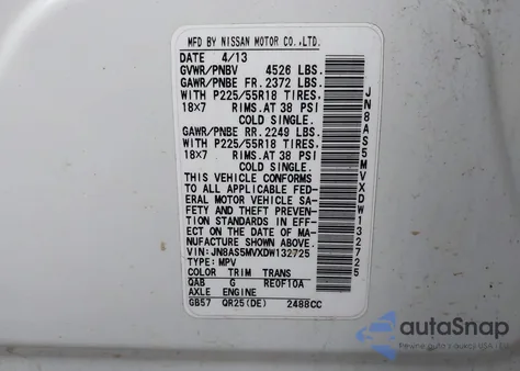 2013 Nissan Rogue Sv W/Sl Pkg из США, поврежденный, VIN JN8AS5MVXDW132725